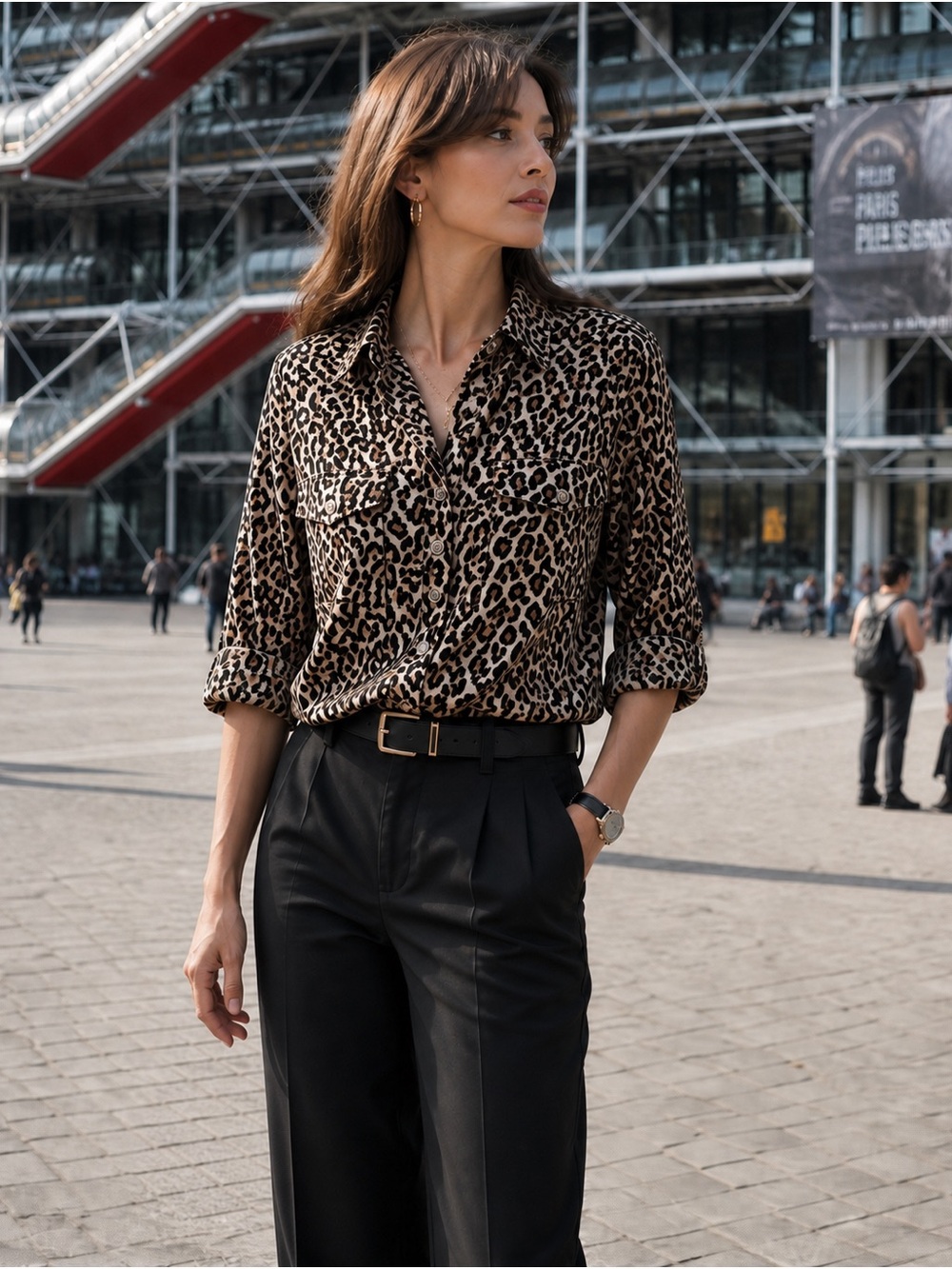Jones New York Sport Leopard Print Button Down Shirt Medium